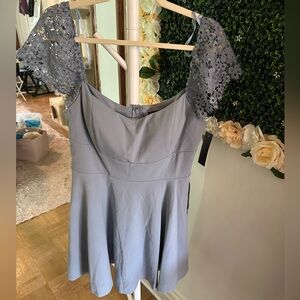 NWT Juniors City Studio Light Blue dress with floral sleeves